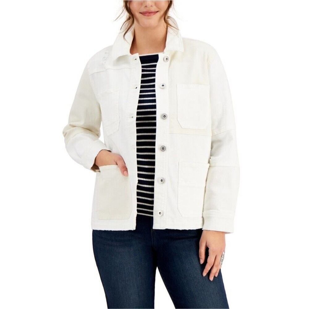 style & co White and Off White Color Blocked Denim jacket size Large MSRP$59.50